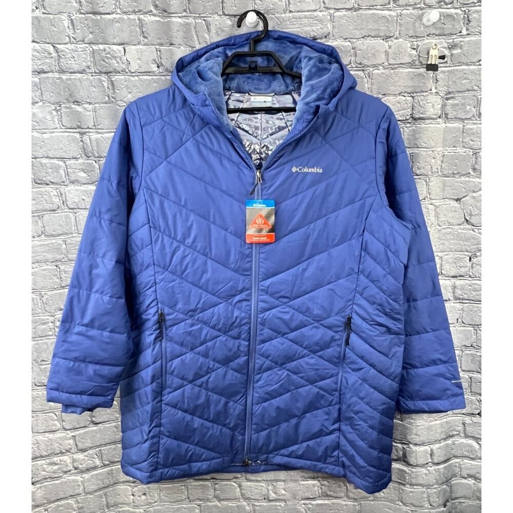Columbia 2X Heavenly Long Hooded Jacket Omni-Heat Blue Puffer - Picture 1 of 13